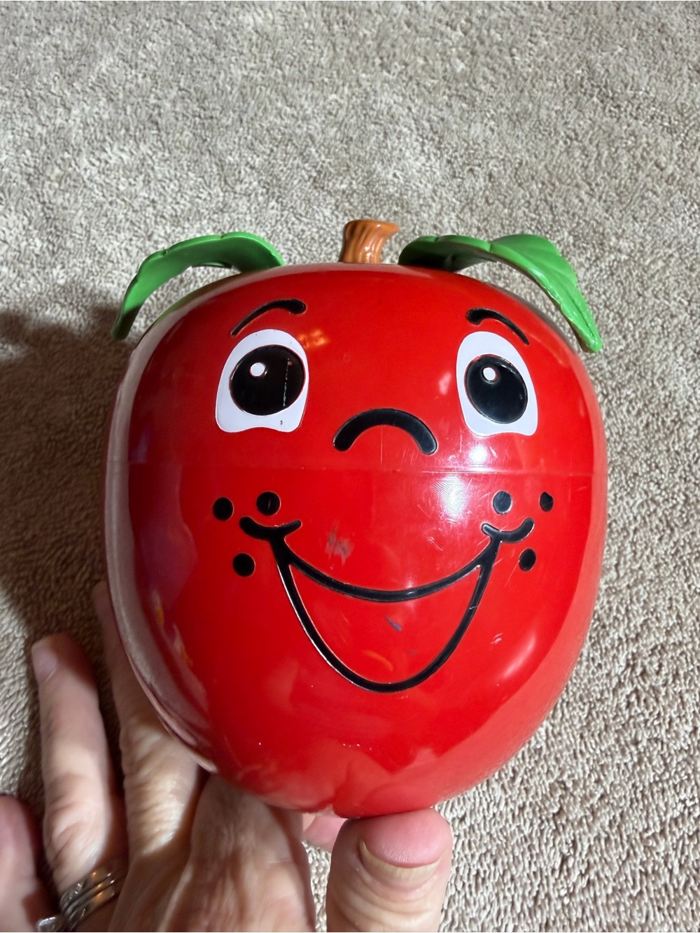 Vintage Happy Apple Cheerful Red Apple Learning Toy with Green Leaves